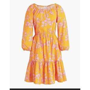 Floral Print Dress Long Sleeve Tiered J. Crew Style Yellow Pink Size Unknown